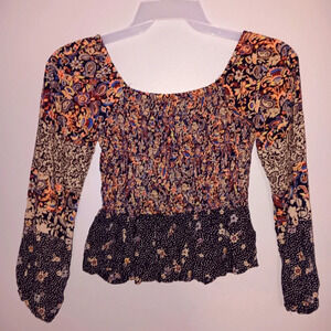 Angie women's mix print floral crop top size M boho cottage core feminine